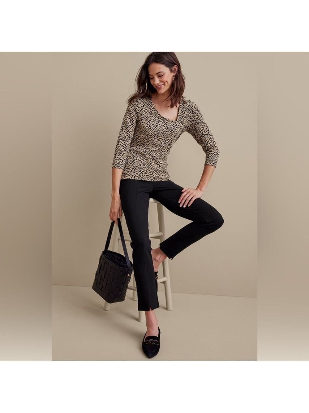 Soft Surroundings Ponte Pull On High Rise Tapered Ankle Pants Women’s P/M Black